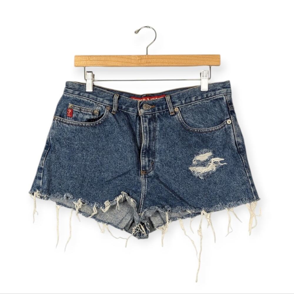 Guess Denim Shorts 32 Blue Distressed Jean Cutoff Casual Summer Y2K